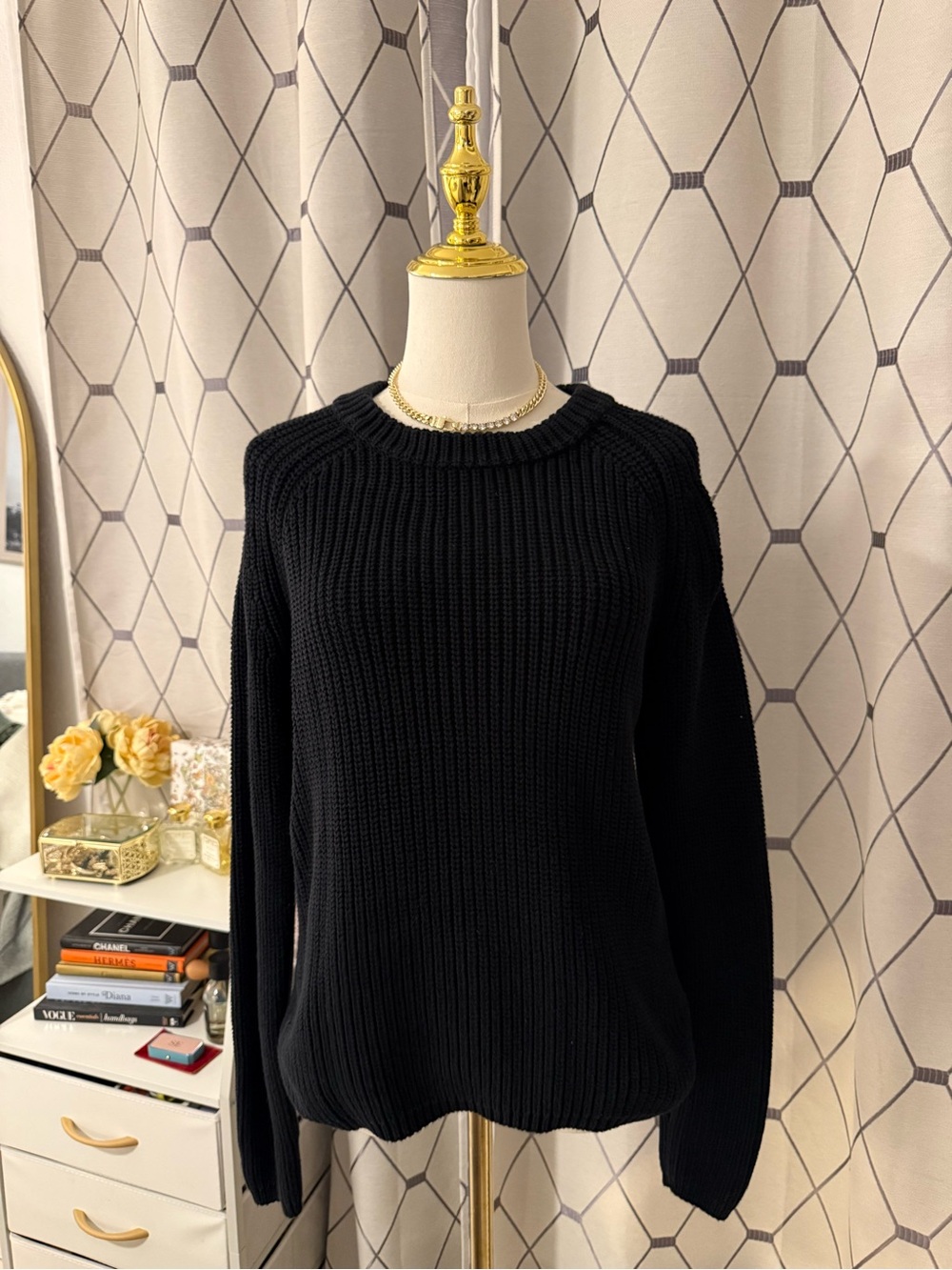 Quince Black Ribbed Crewneck Sweater